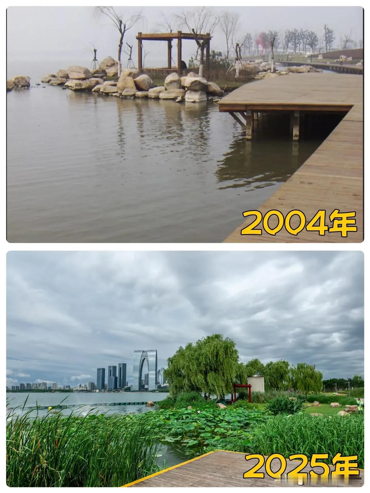 2004年 苏州市 工业园区 金鸡湖景观步道

之前是没有金鸡湖大桥的，后来才有