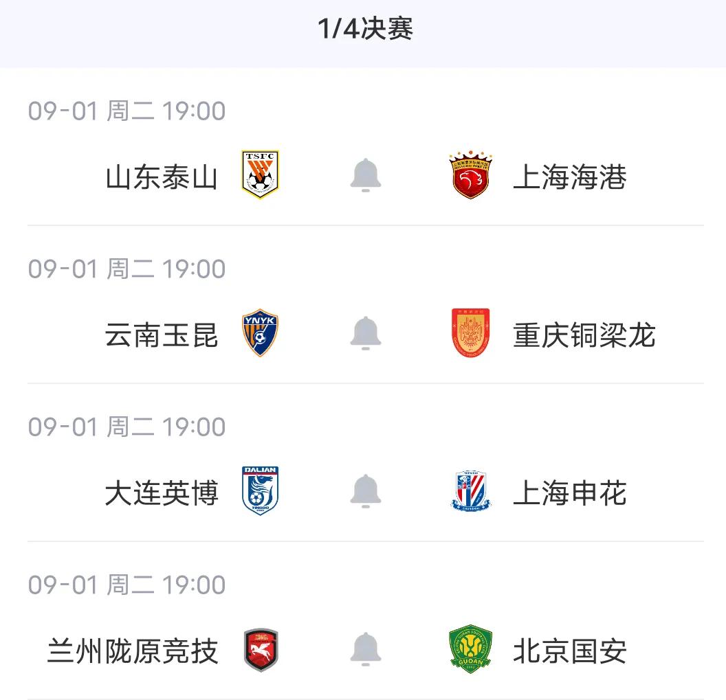 足协杯8强，中超7队外，中甲全军覆没，令人意外的是竟然还有一个中乙的独苗。
  