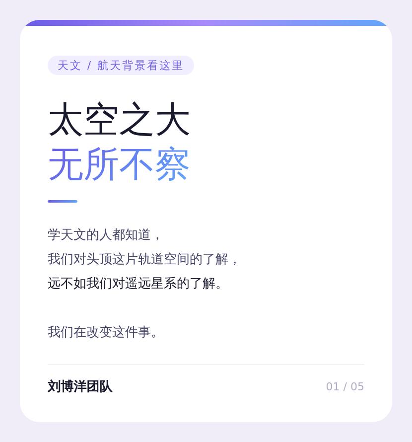 学天文的人都知道， 我们对头顶这片轨道空间的了解， 远不如我们对遥远星...