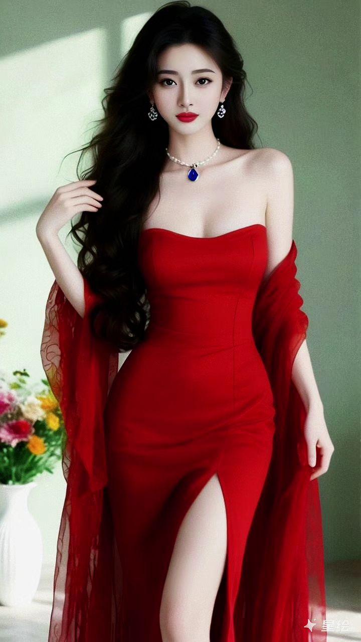 美到发光 又甜又欲 风情万种 贝微微红裙 女神感