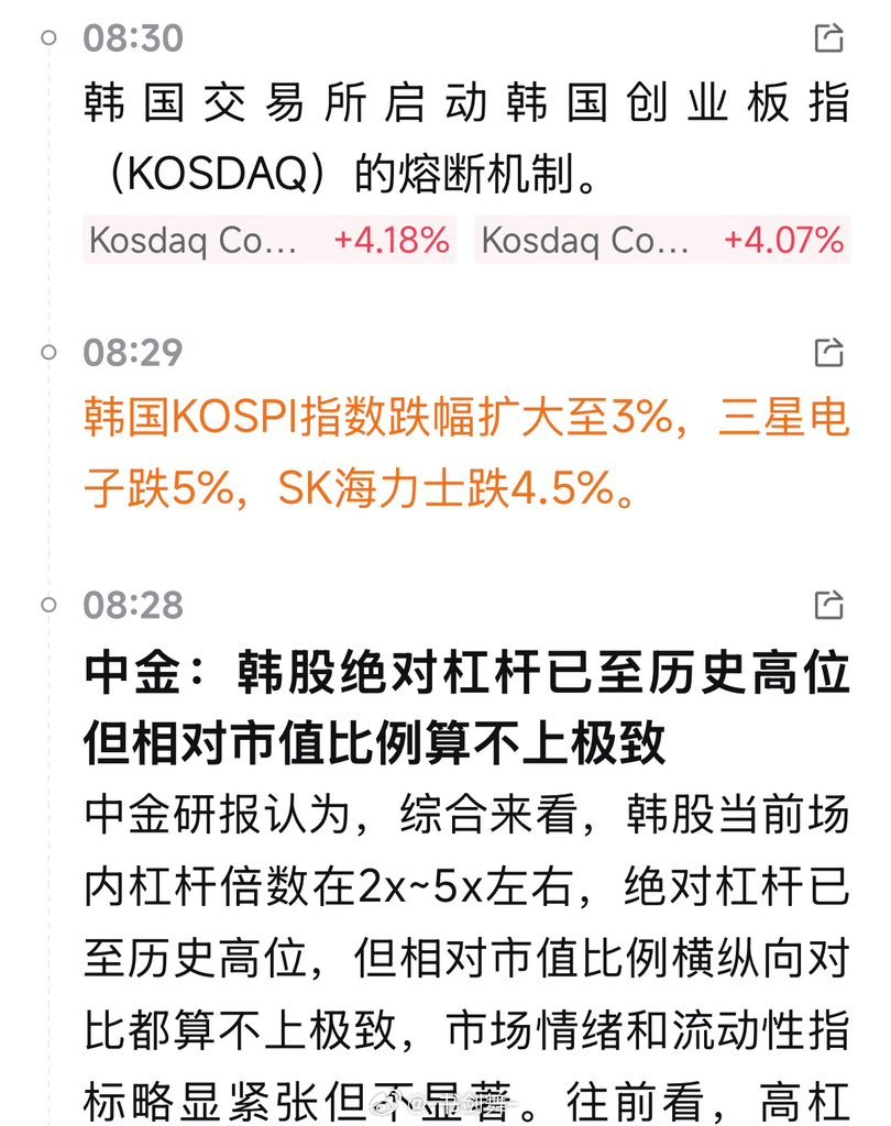 韩国股市，每日熔断。悬念只在于，每日熔断几次，是向上熔断，还是向下熔断。今天这波