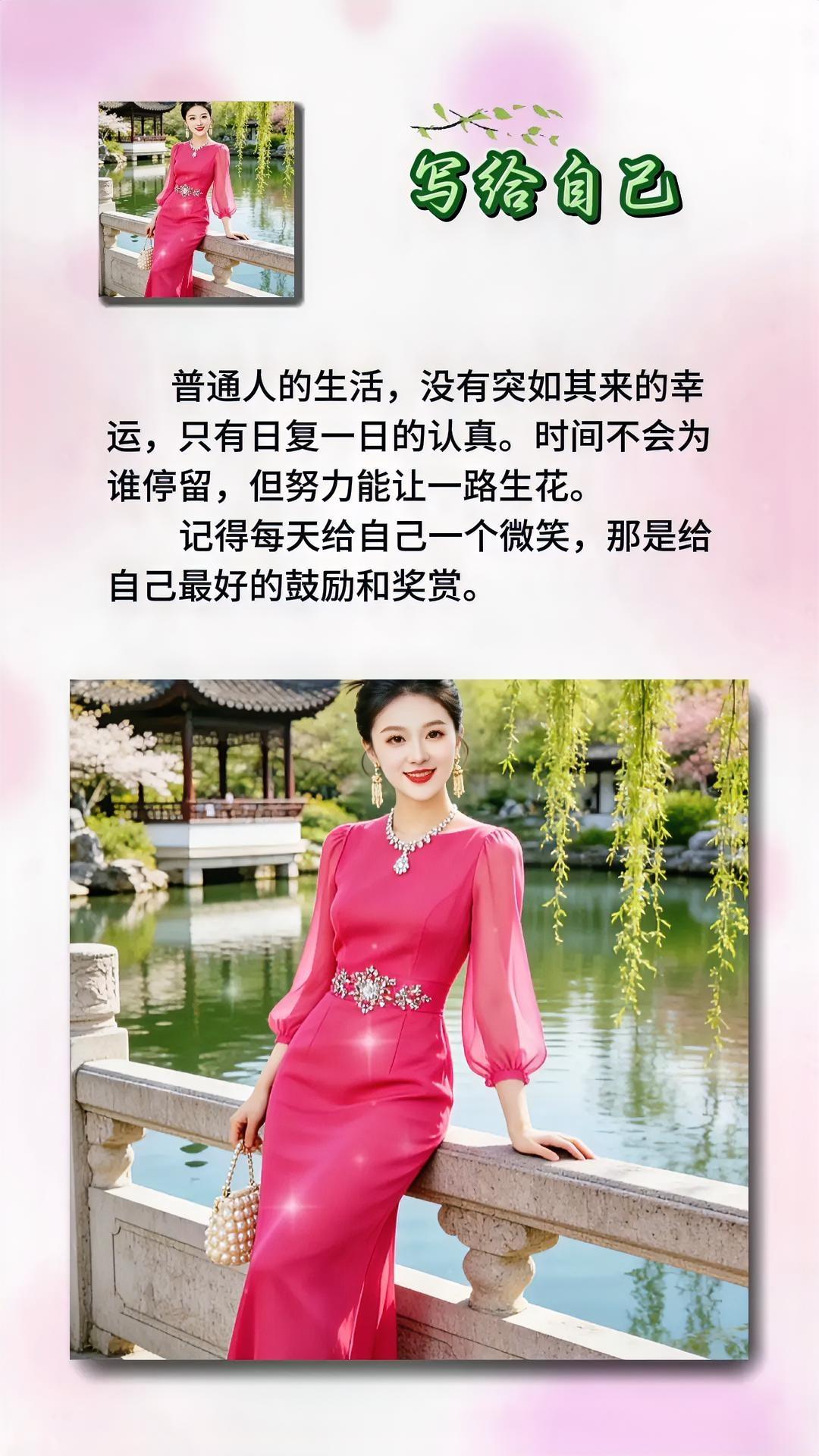 见人间，眼无是非，
望岁月，心有玫瑰。
春天来了，做个笃定的人，
步步生花，岁岁