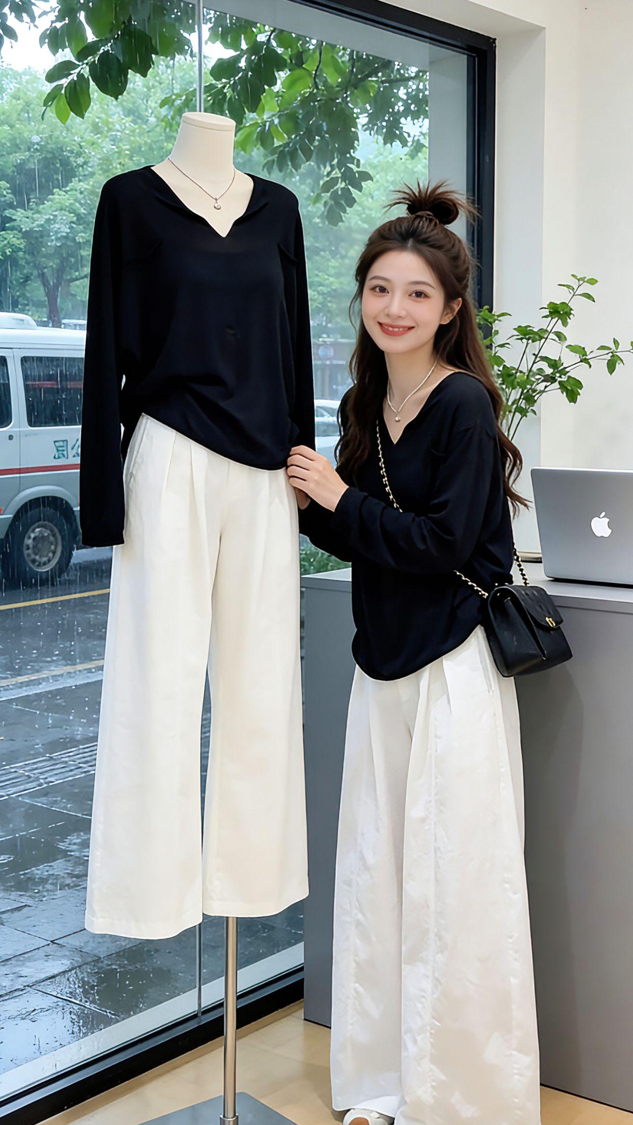 Danny的春日出行日记更新啦！这套韩系两件套承包了她的春日行程，软糯长袖T恤配