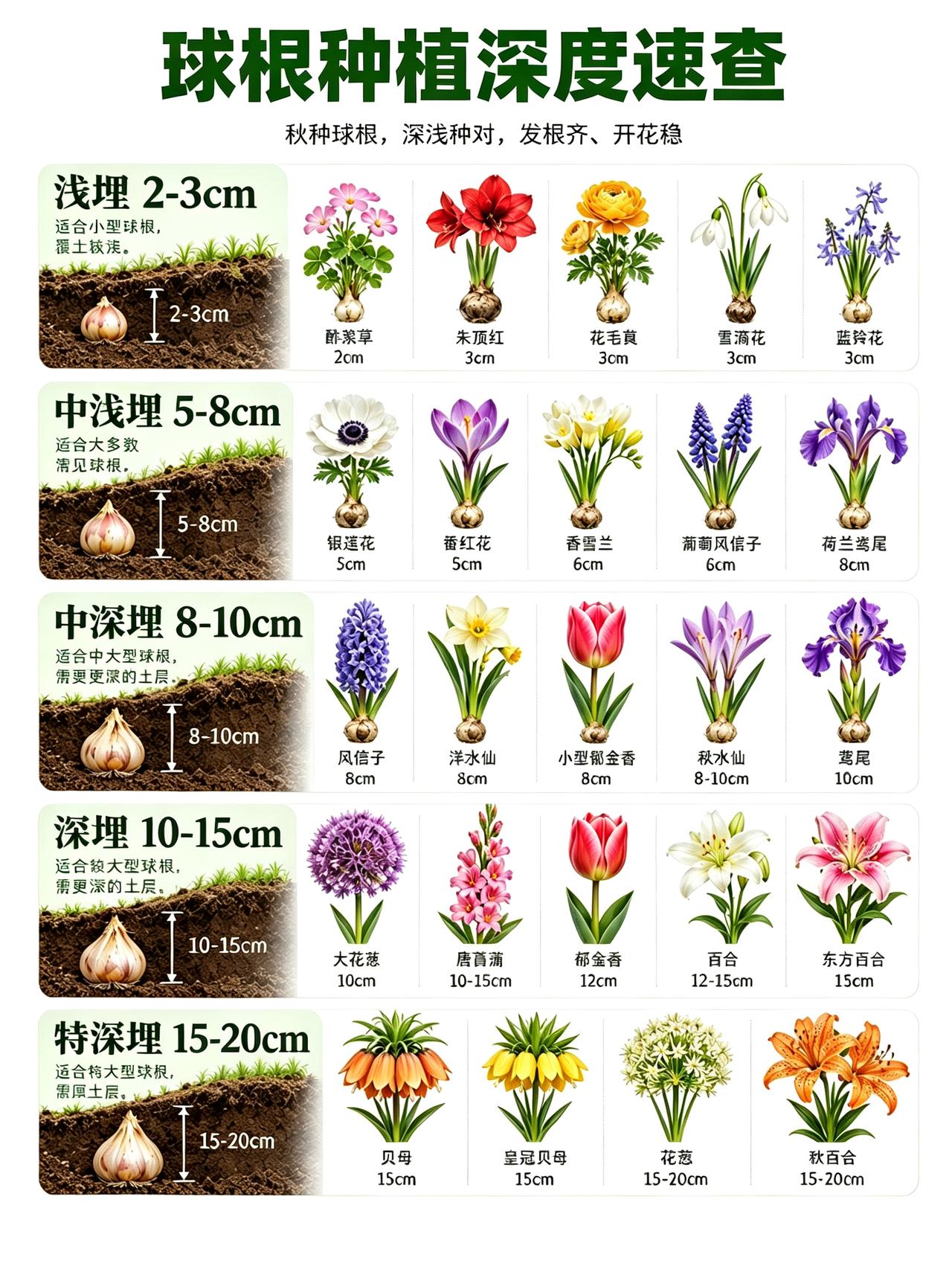 球根花卉种植深度速查｜种深种浅一篇讲清~秋种球根最容易翻车的，就是“埋深埋浅没搞