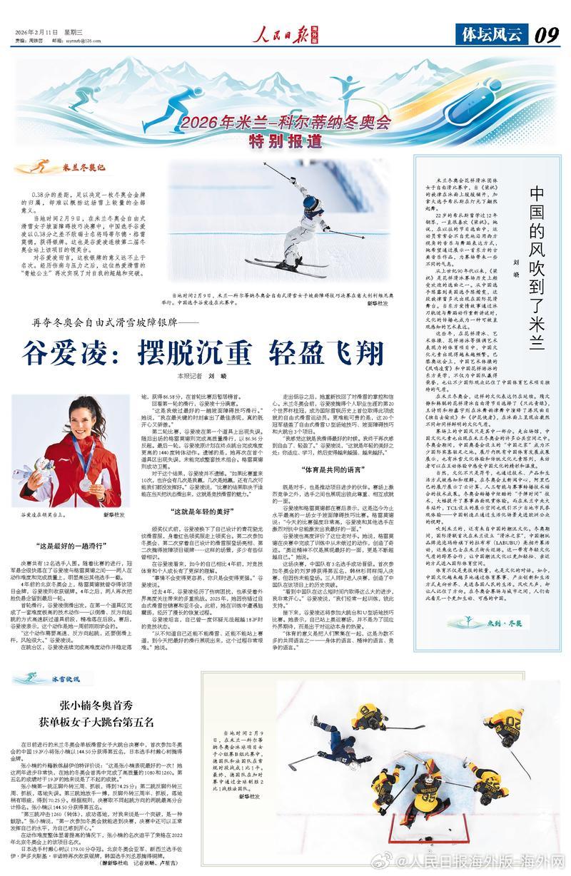 【今日#人民日报海外版导读# | 谷爱凌：摆脱沉重 轻盈飞翔】今日出版的#人民日