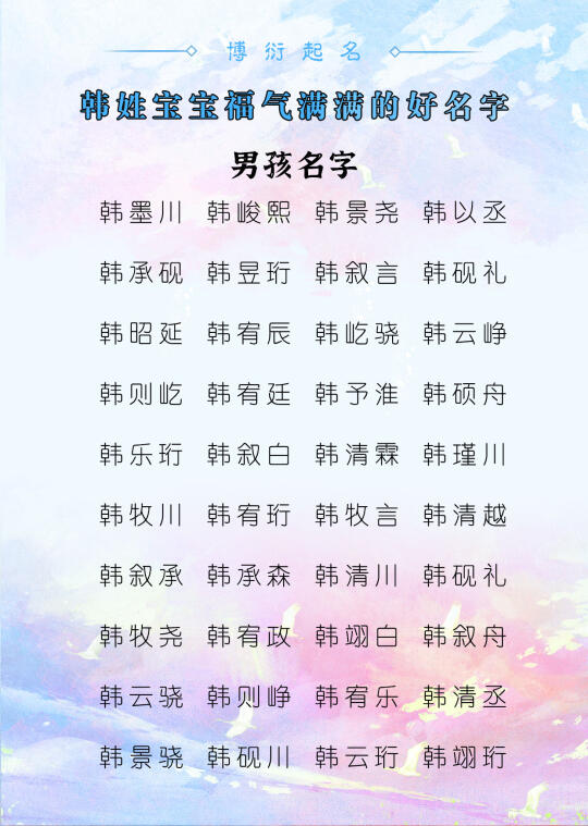 韩姓宝宝简单大气的好名字