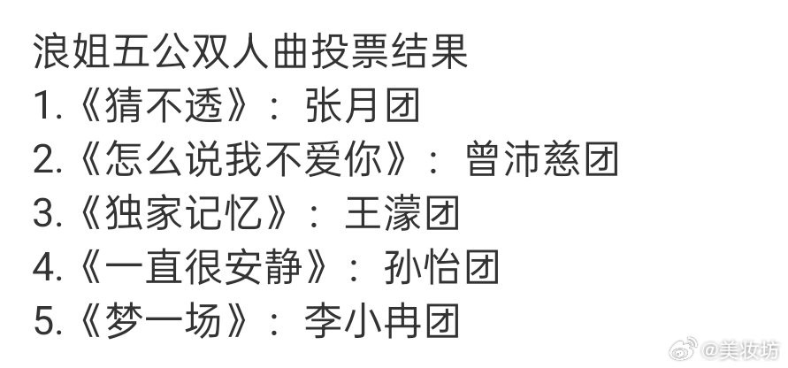 孙怡团双人曲一直很安静孙怡团唱一直很安静浪姐选歌结果浪姐五公双人秀选歌结果已出《