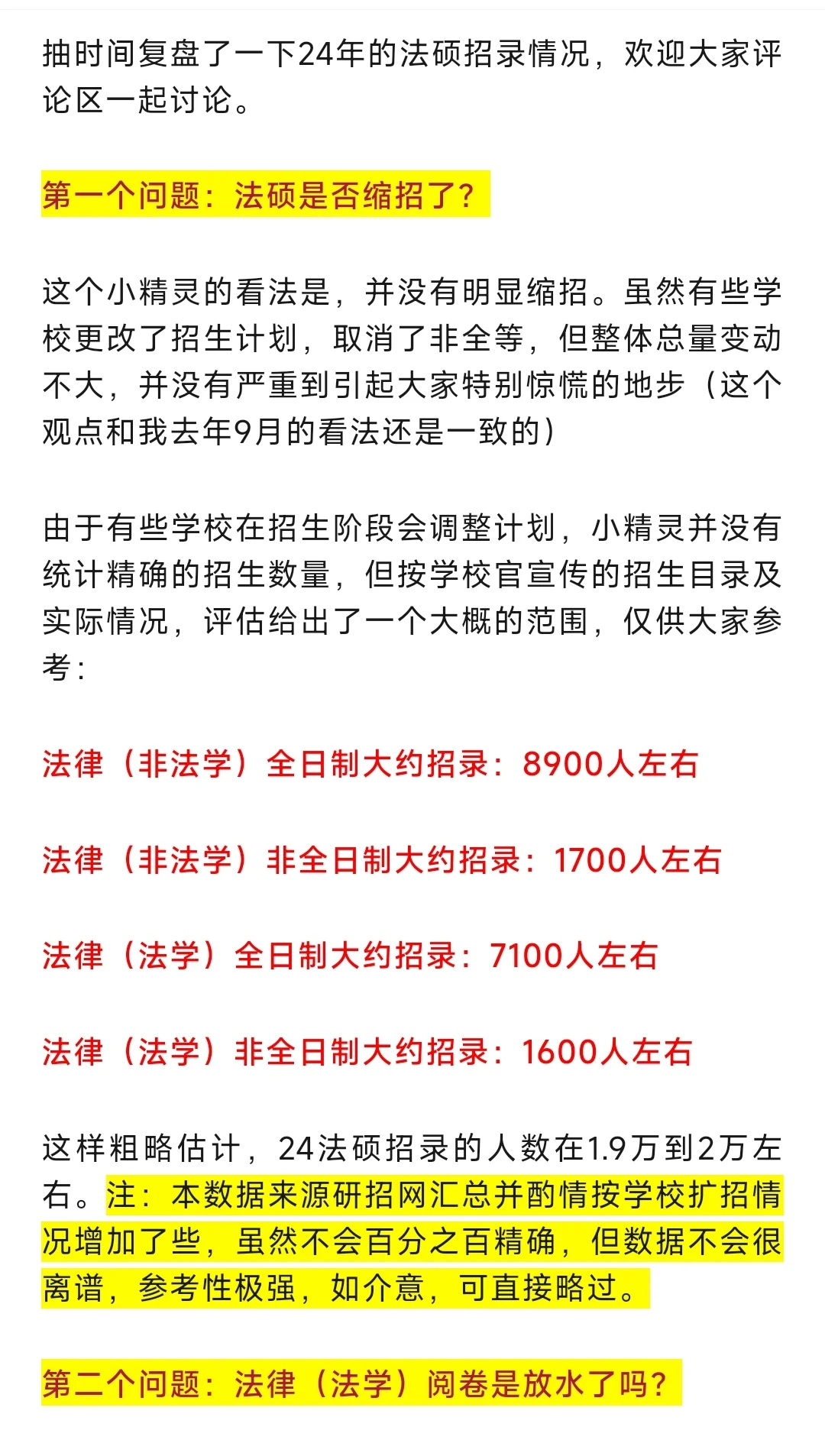 灵姐复盘：24年法硕招生录取情况数据总结