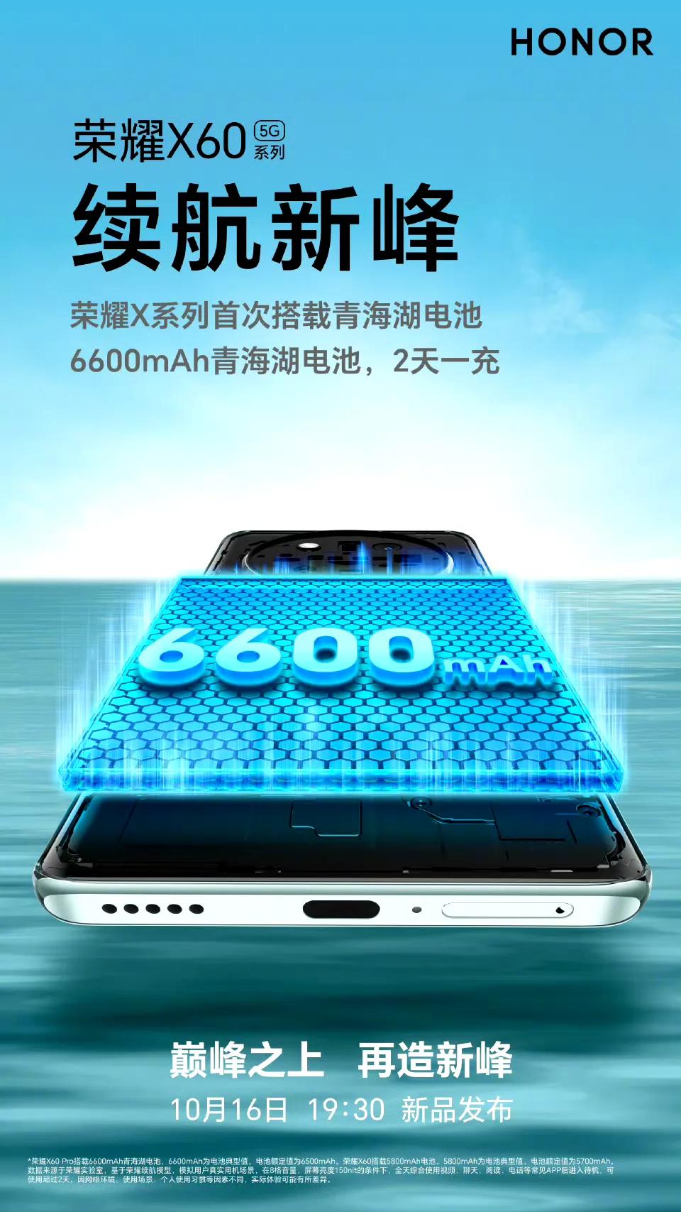 荣耀X60Pro搭载6600mAh青海湖大电池，厚度不变。
X60则是原本的58