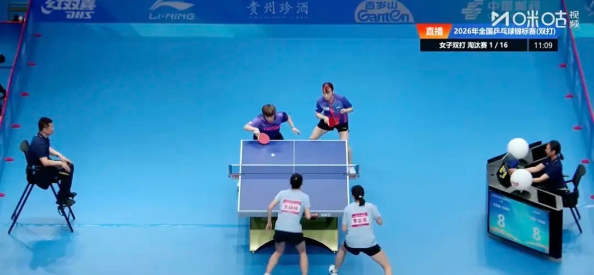 王晓楠李益惠晋级女双16强2026全国乒乓球锦标赛女双1/16决赛 王晓楠/李益