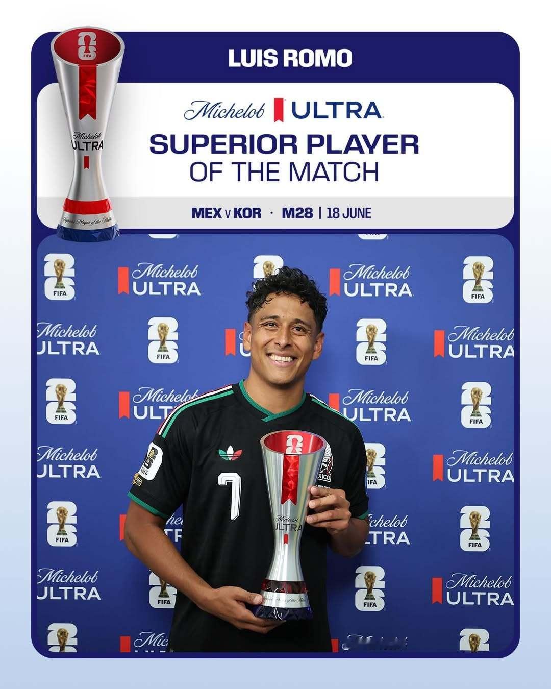 【本场比赛最佳球员👉】 墨西哥1比0韩国 ⭐️ 来自墨西哥队的罗莫🇲🇽。2