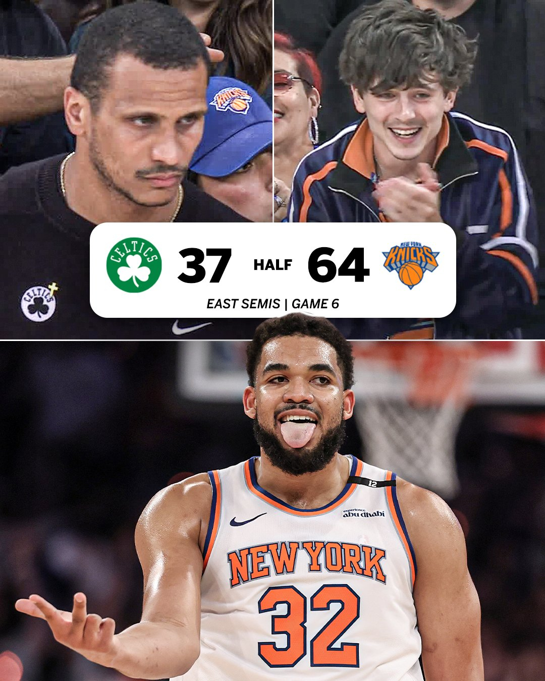热知识，今天是尼克斯在本轮系列赛里，第一次取得半场领先。NBA ​​​