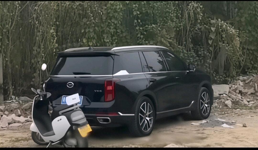 小轿车，寻得偏僻幽静处，四野无人，停车小憩。谁知总有一辆电动车煞风景，横七竖八地