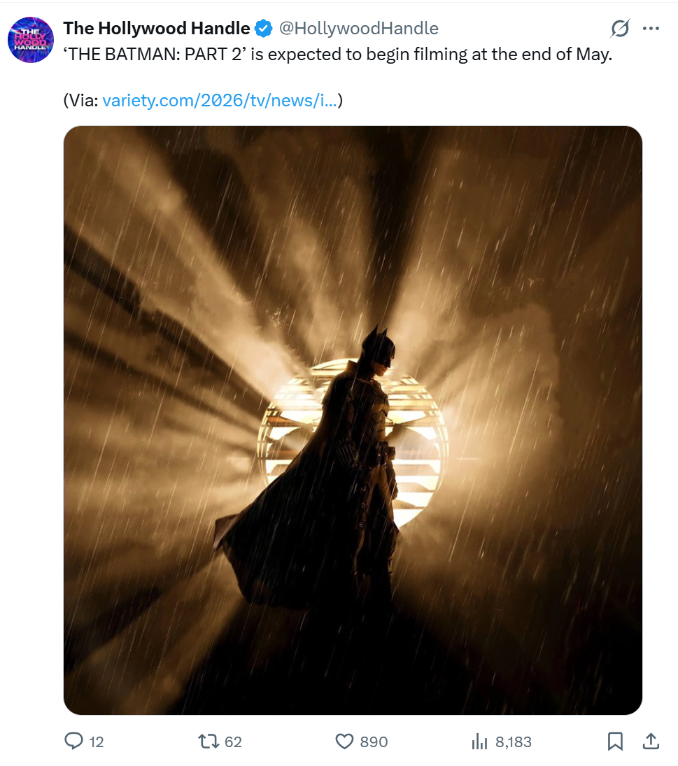 TNABO 《蝙蝠侠II》预计今年5月末开机 