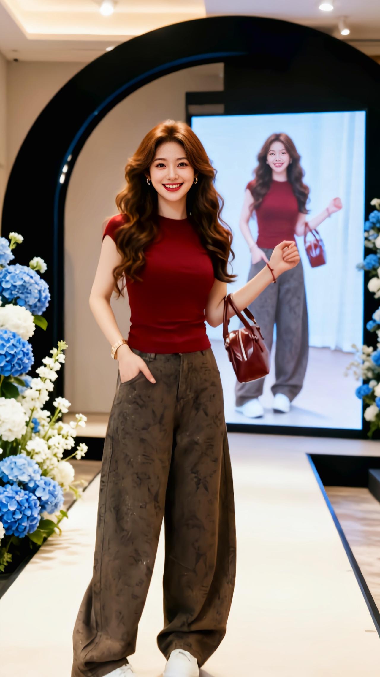 复古红大露背背心 直筒显瘦秀场同款长裤 美拉德色系穿搭 背心阔腿裤穿搭 显瘦穿搭