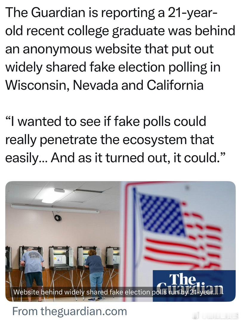 最近Wisconsin选举结果与事先“民调”差距很大，引发关注媒体发现：是21岁