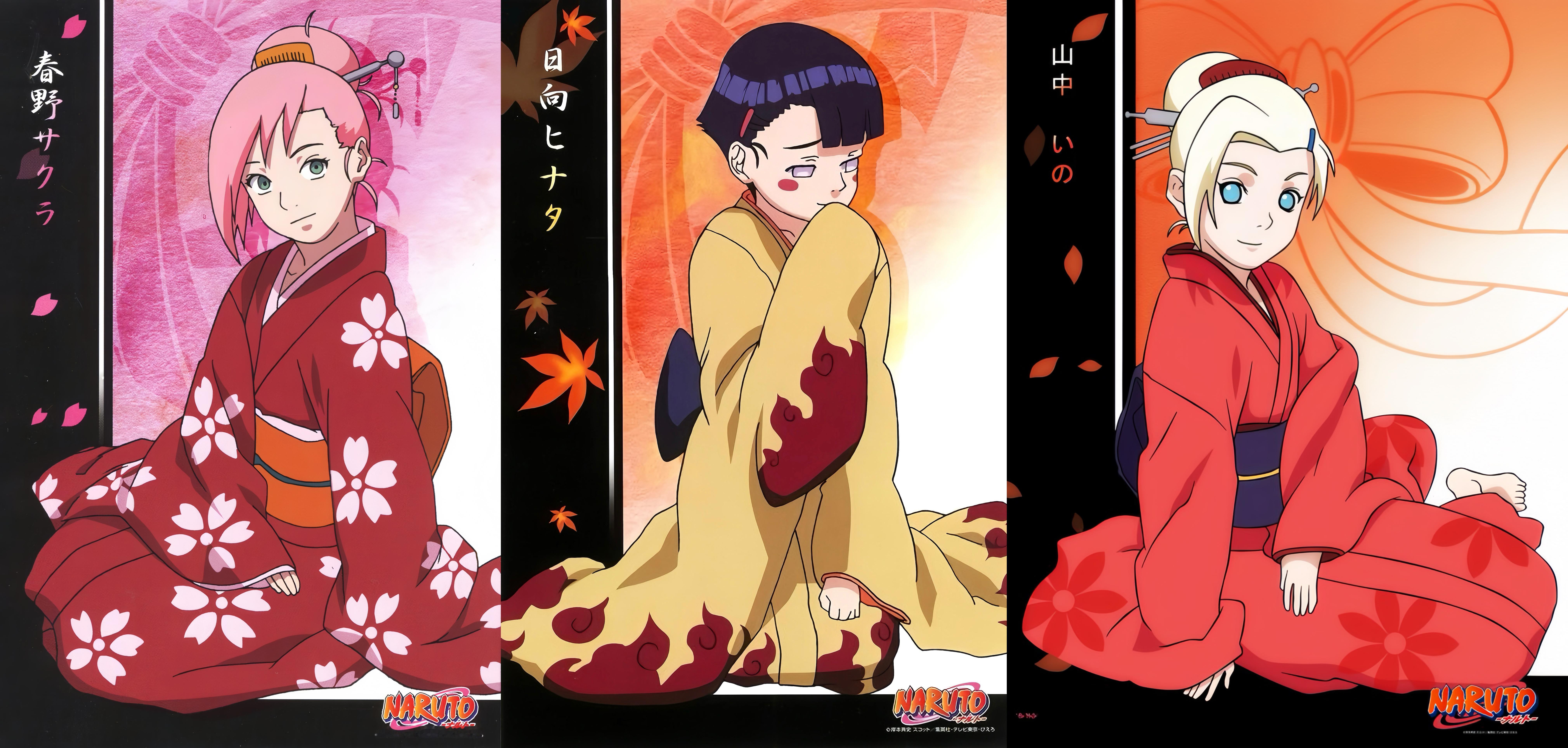 和服系列👘官方柄图分享修复了一下画质 三小只都很萌春野樱日向雏田山中井野