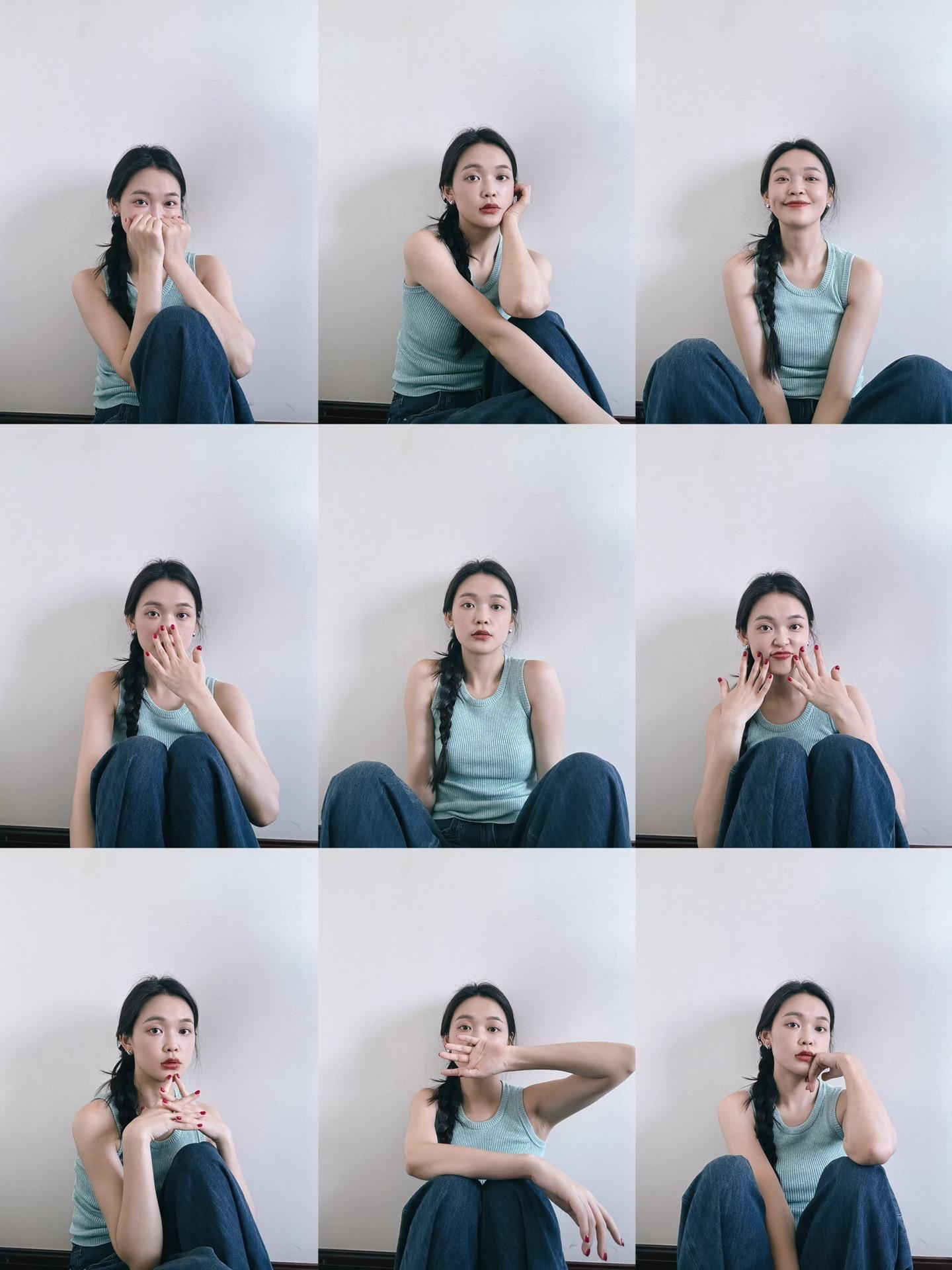 自拍九宫格姿势分享。