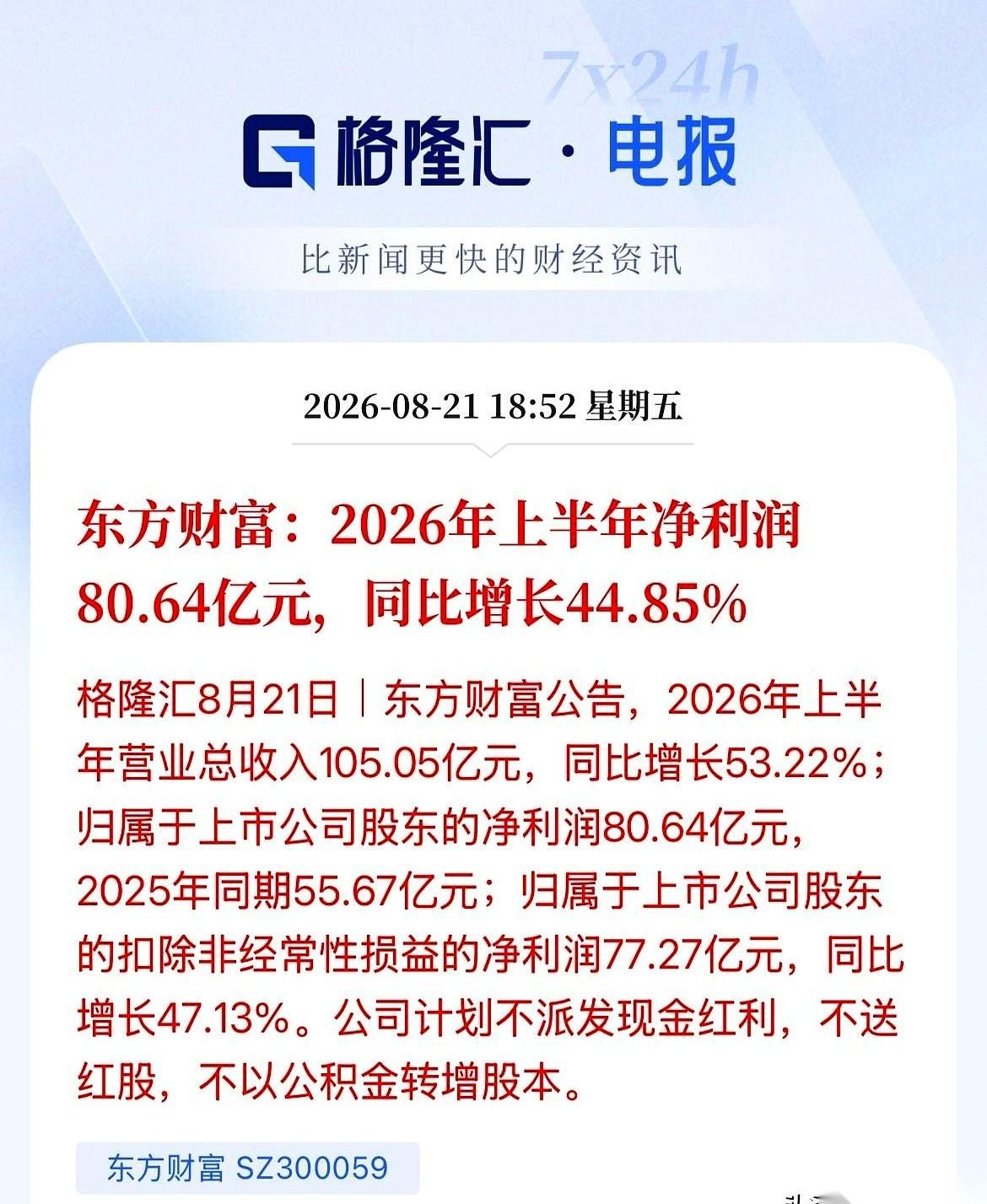 我今天看到个数字，下巴差点掉地上。
东方财富，半年。
营收105亿，利润80亿。