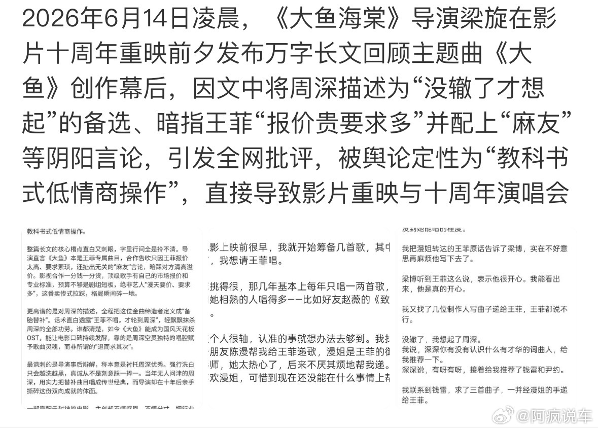 大鱼海棠导演情商说到主题曲《大鱼》的时候，说本来定的是王菲，后边选了周深，大概意