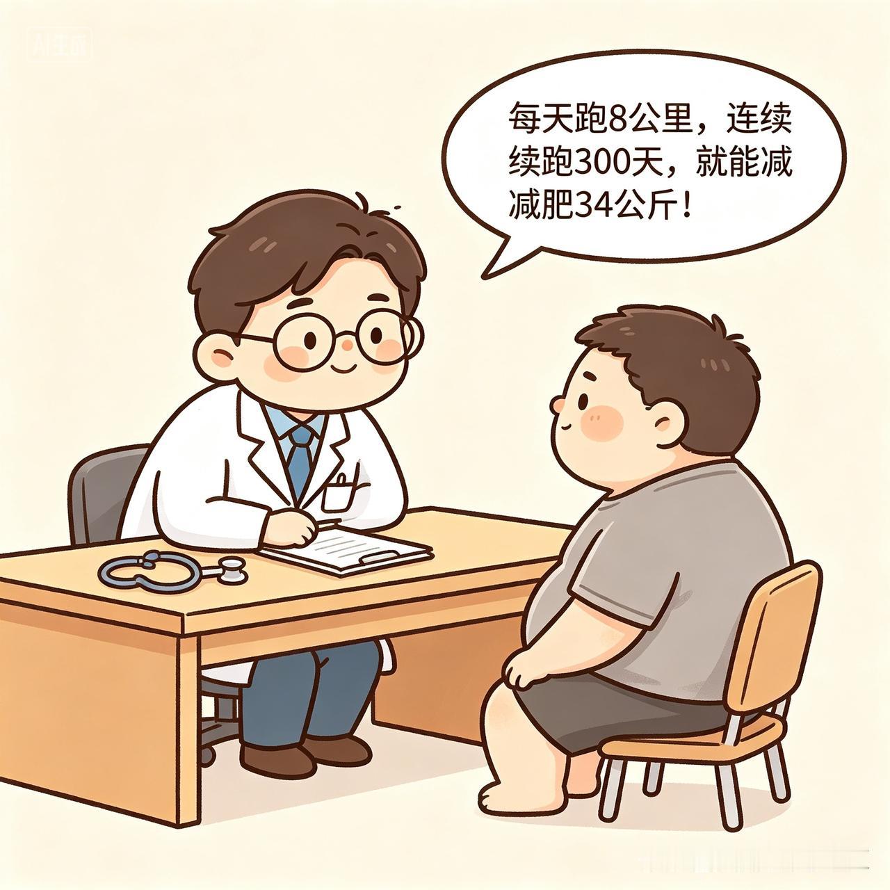 每日幽默：减肥
医师对胖子说如果他每天跑8公里，连续跑300天，就能减肥34公斤