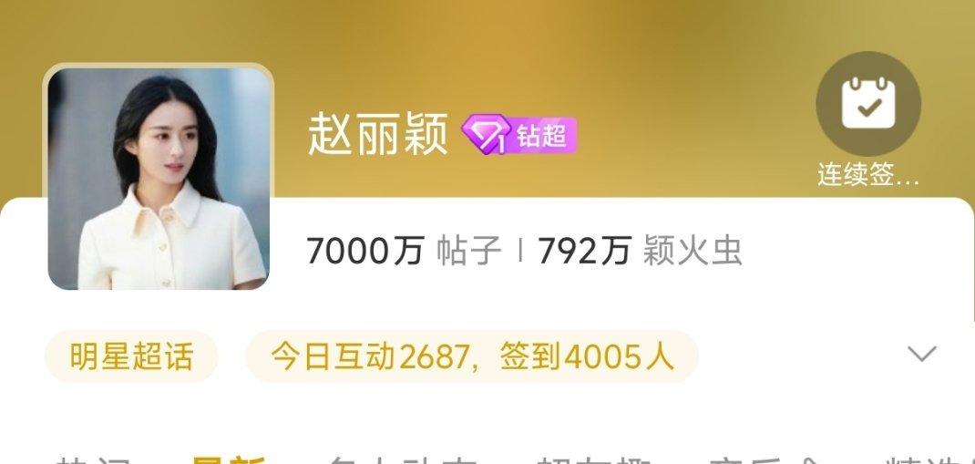 赵丽颖超话发帖突破7000万了 