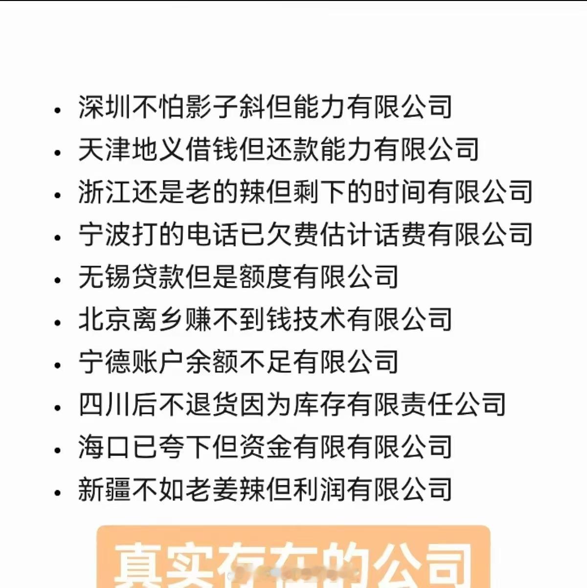 太搞笑了，给这几个公司起名的人真是人才呀，你别说，这些公司还都是真的，网上一查都