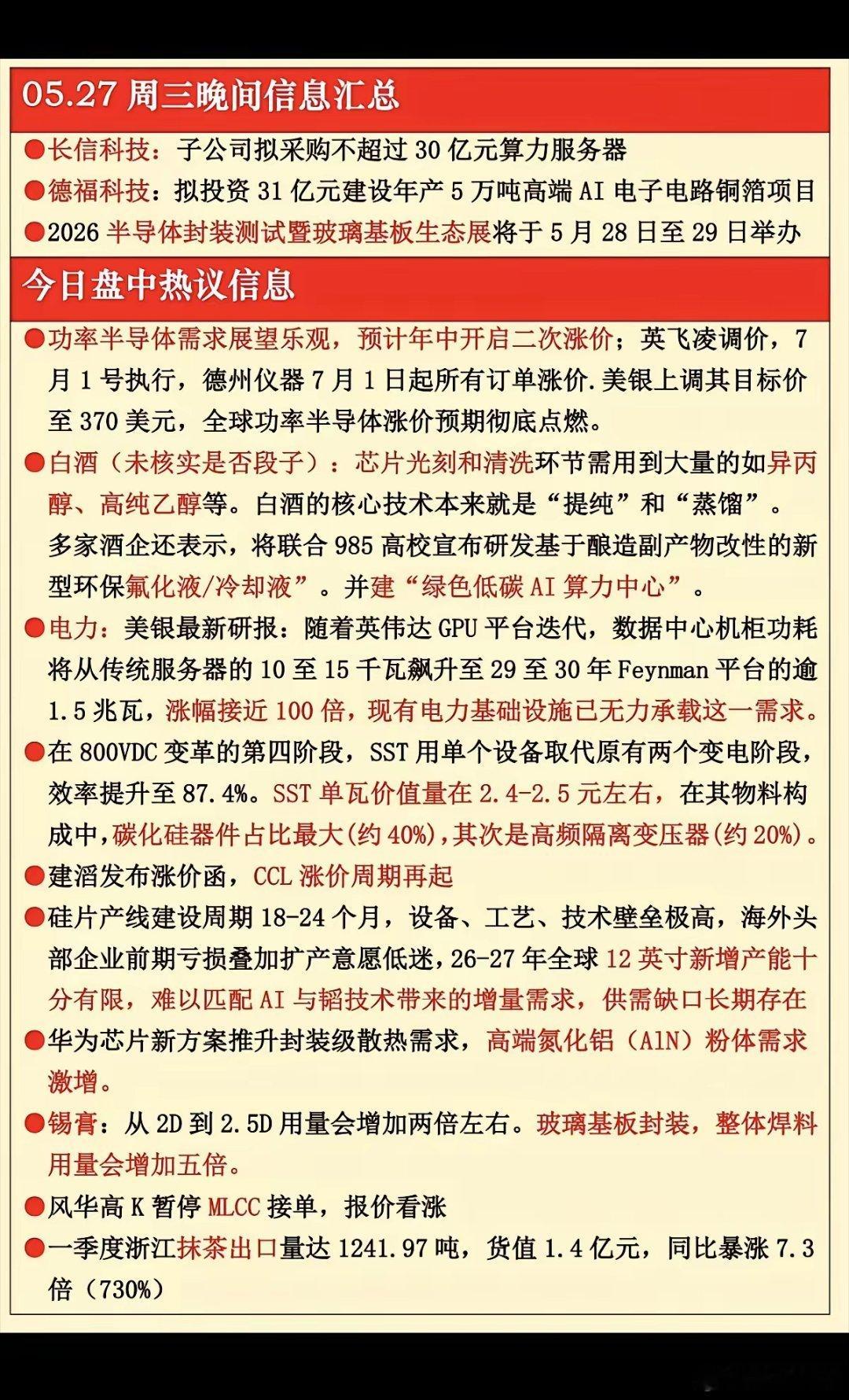 5.27周三  晚间  财经热点汇总！1.半导体封测、玻璃基板2.功率半导体，预