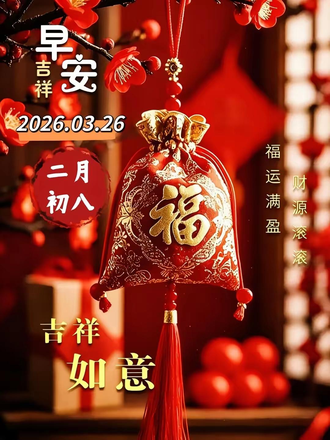 二月初八愿我们福运绵延，八方来财，阖家幸福安康，诸事顺遂[玫瑰][福][招财进宝