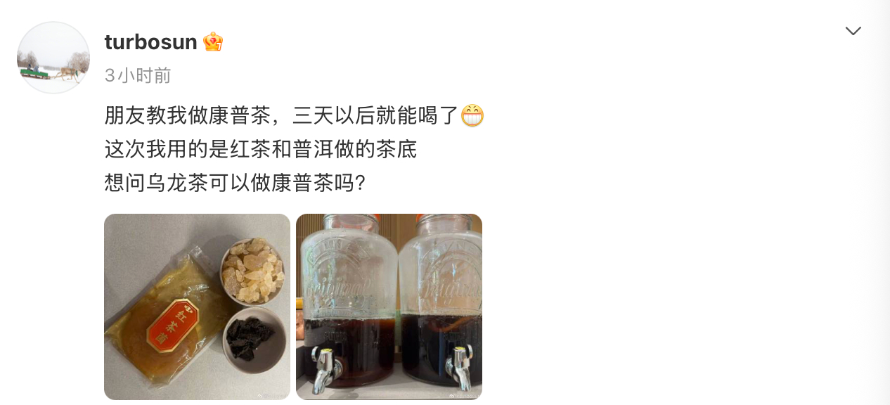 #孙俪用红茶普洱自制康普茶##孙俪的康普茶用什么茶底做的#8月3日，孙丽（孙俪）
