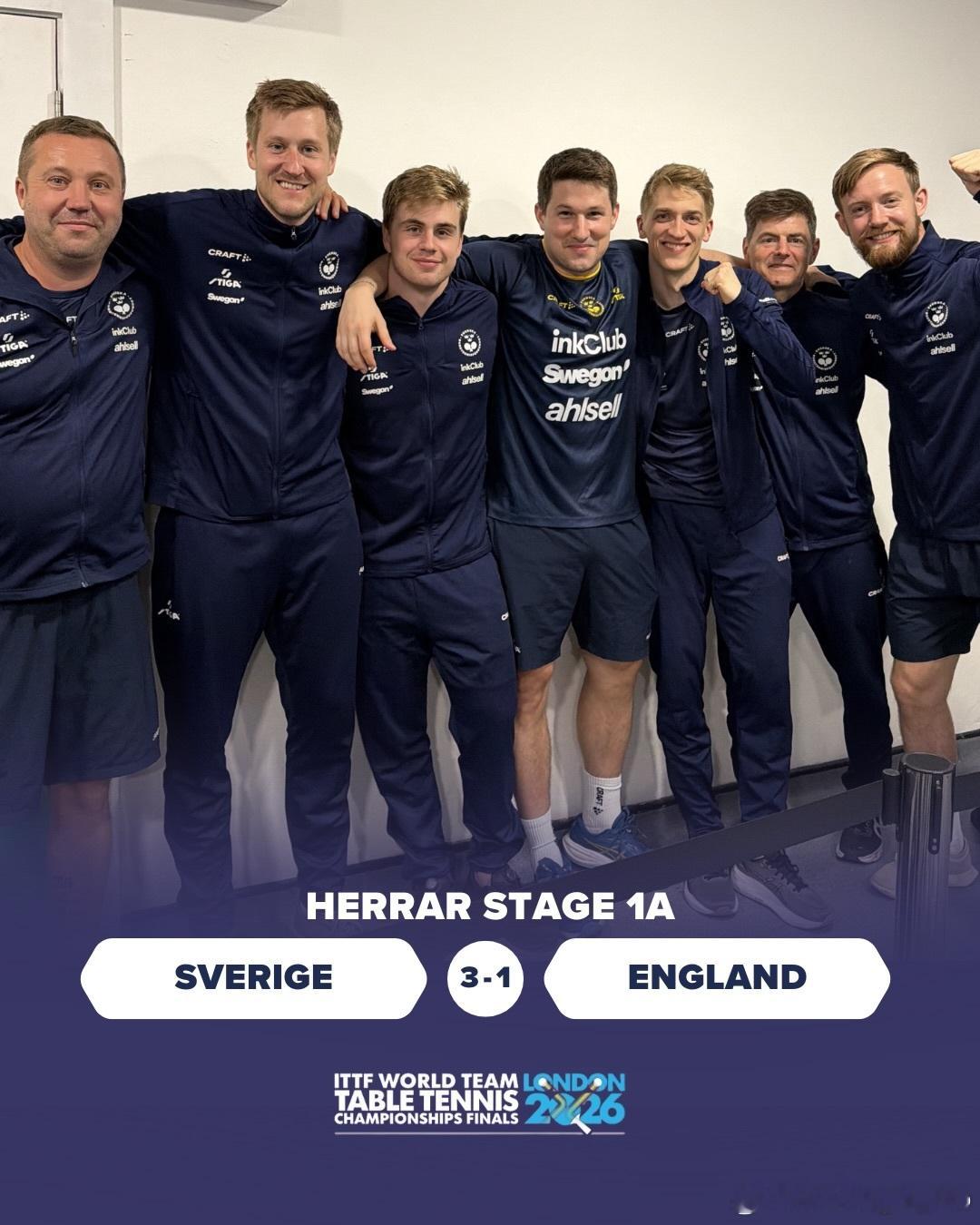 伦敦世乒赛团体赛 🇸🇪瑞典男团3-1战胜🏴󠁧󠁢󠁥󠁮󠁧󠁿英格兰，