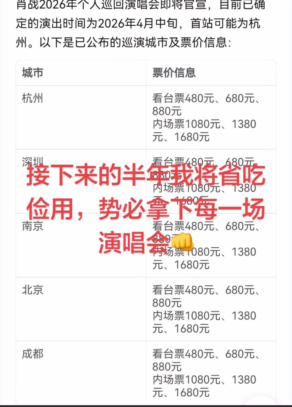 肖战 演唱会网传肖战2026巡回演唱会要来了，有北京场、上海场、南京场、武汉场…