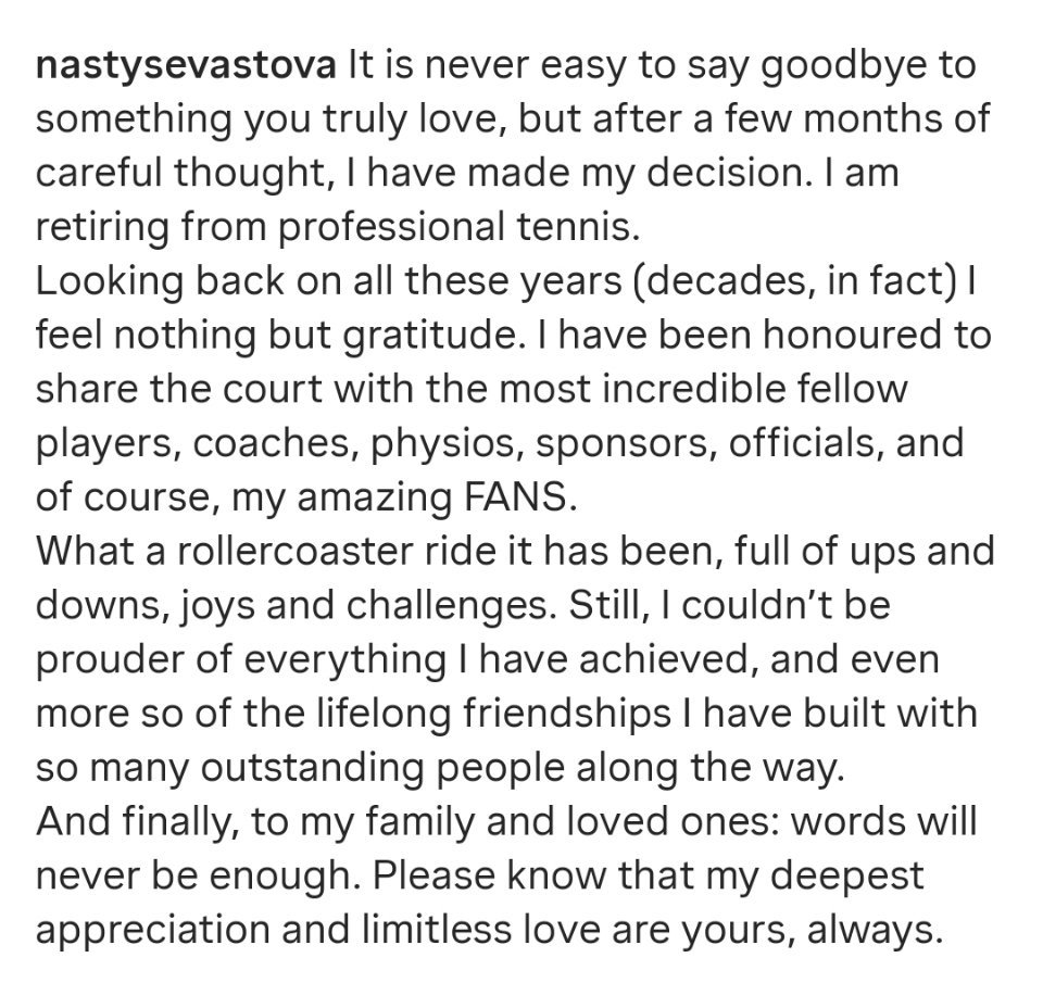 塞瓦斯托娃宣布退役拉脱维亚名将职业生涯拿到过四座巡回赛单打冠军，最辉煌的赛季是2