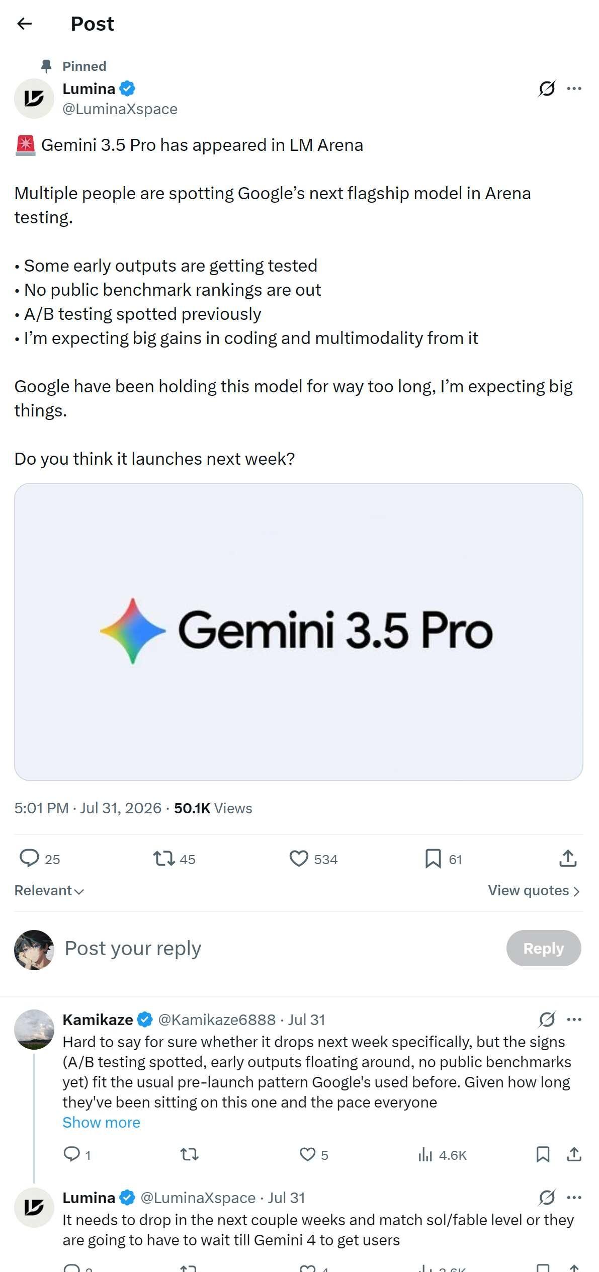 🚨 Gemini 3.5 Pro 已经现身（LM Arena）
好几个人都发现