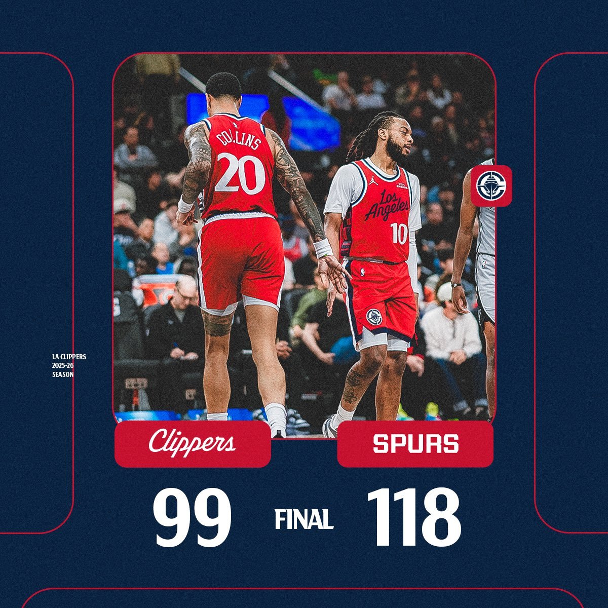 缺少文班的马刺大胜快船，11连胜。快船今天除了小卡，全队三分22中1两连败的他们