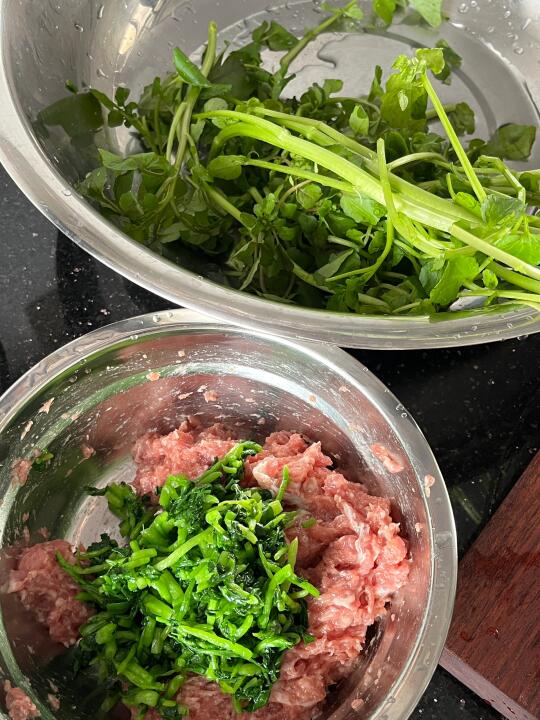 吃不到西洋菜饺子😡自己做西洋菜肉饼😡