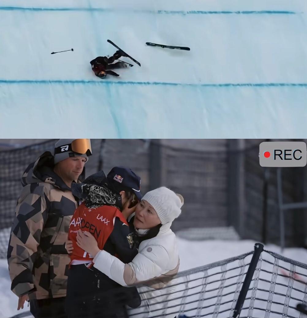 谷爱凌摔的那一下，
真的隔着屏幕都听到咚得一声即便陌生人都被砸得人想落泪，
她妈