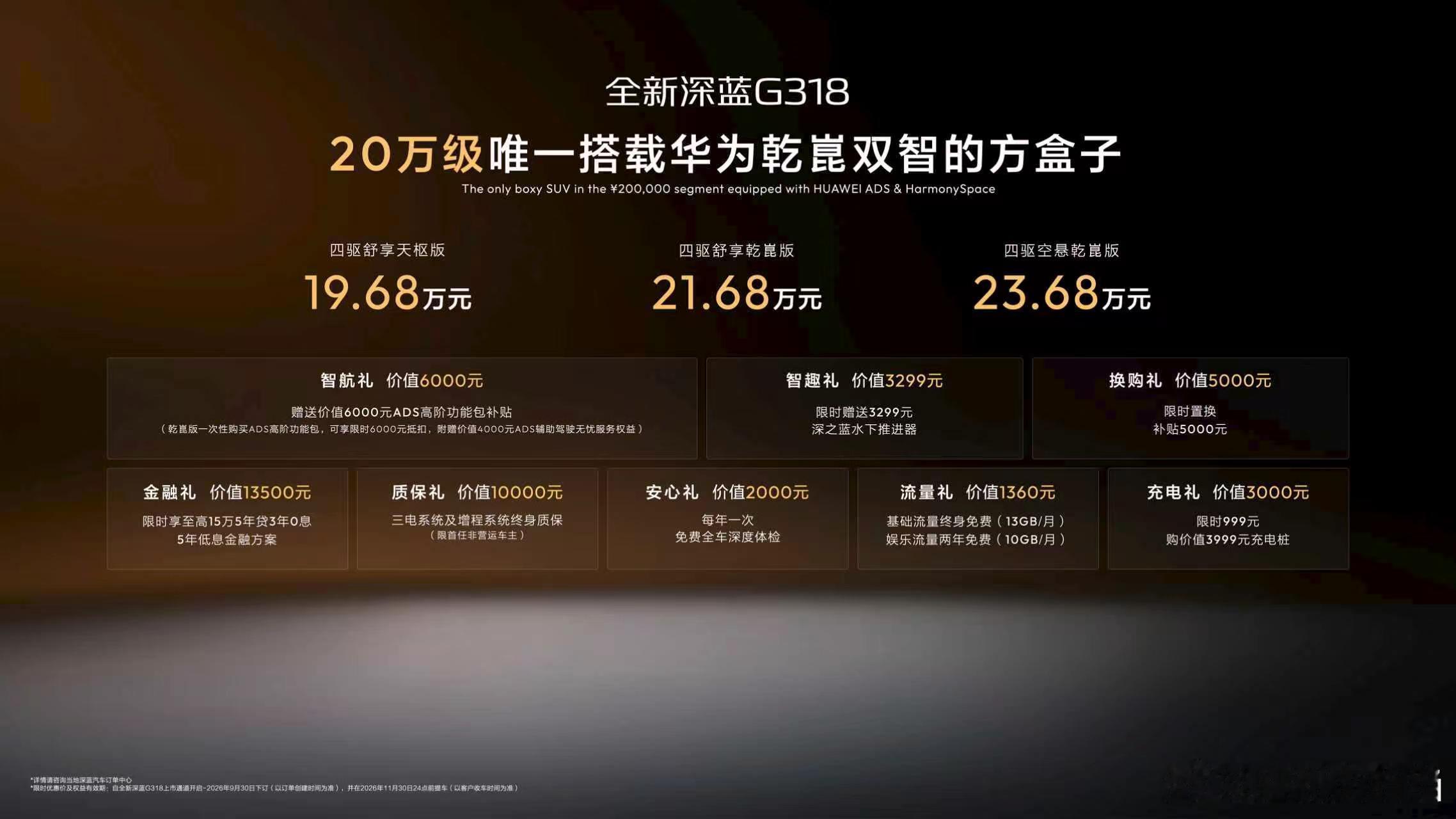 全新深蓝G318正式上市，官方指导价19.68万-23.68万。这个价位能买到搭