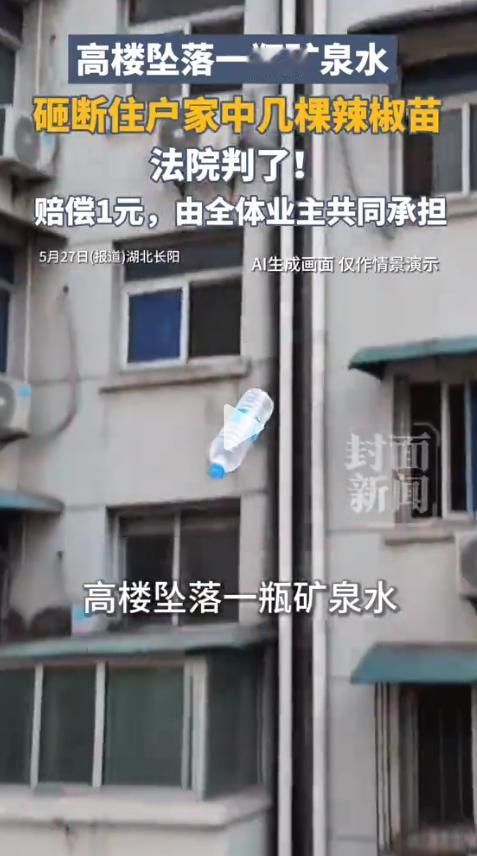 "真是活久见！"日前，湖北宜昌长阳法院披露一起离奇纠纷：一瓶矿泉水从天而降，砸断