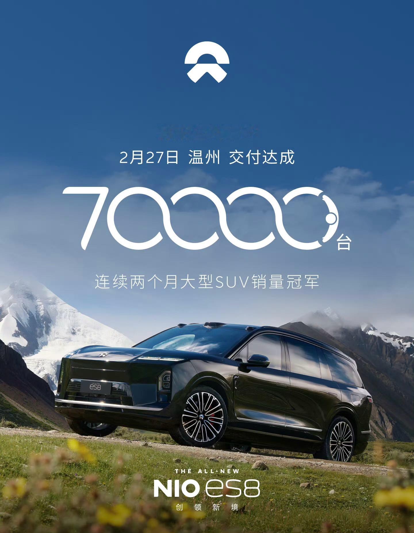 截止2月27全新ES8交付了70000台，本周要迎来第80000台交付。春节过完