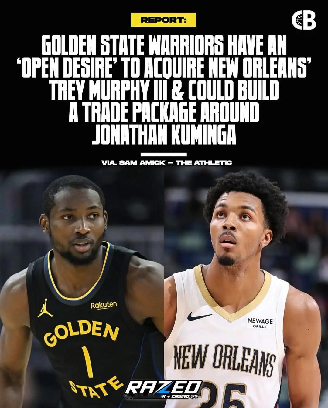 据美记报道，勇士公开表示有意引进特雷-墨菲三世，并可能围绕乔纳森-库明加构建交易