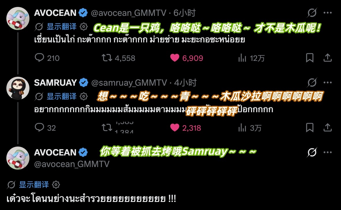 Avocean：Cean是一只鸡，咯咯哒～咯咯哒～ 才不是木瓜呢！Samruay