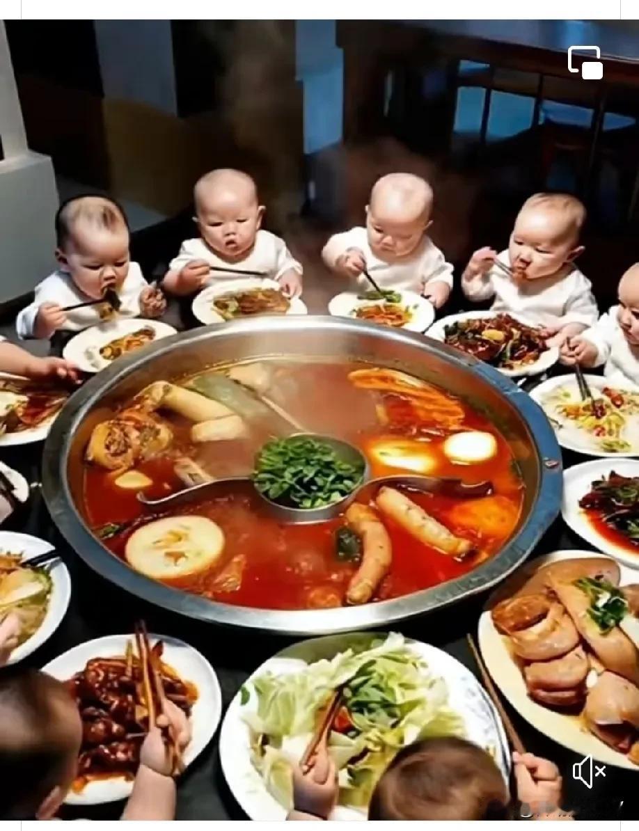 一桌子小娃娃吃火锅。你说这样逼真的图是怎么制作的？真的是AI制作的吗？怎么那么像