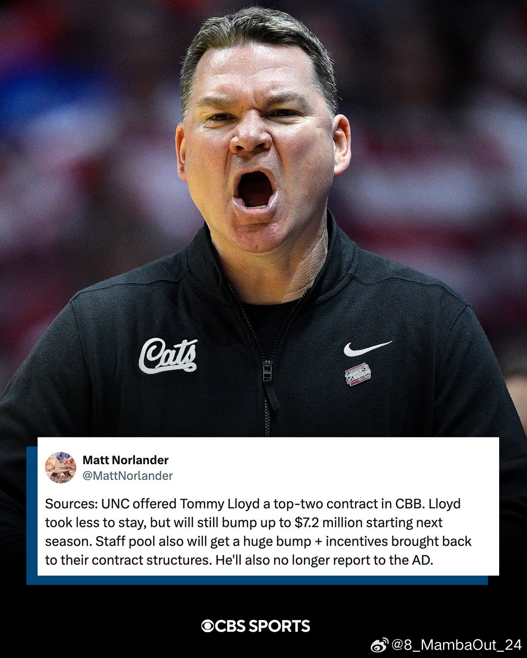 据CBS Sports记者Matt Norlander报道，北卡罗来纳大学曾向汤