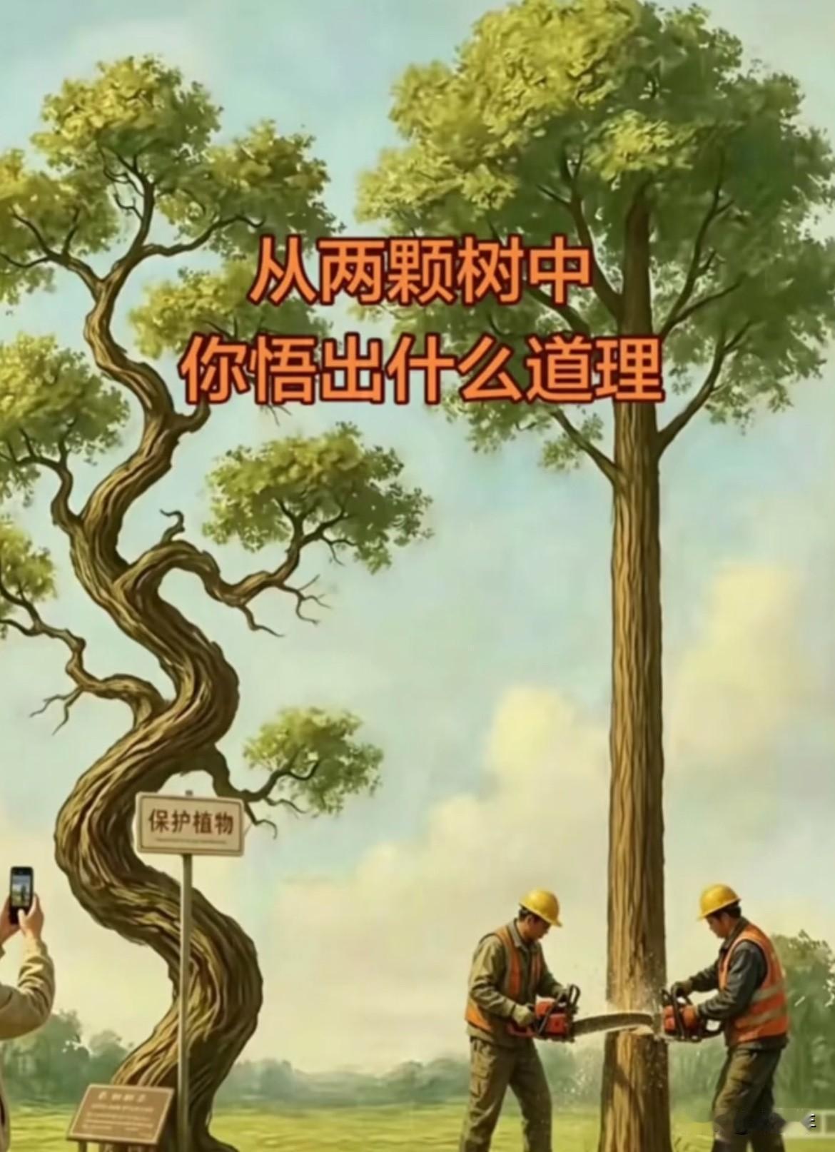 直木成才，但失去了生命！弯木却成为风景树活了下来供人们观赏！从这两棵树的不同命运
