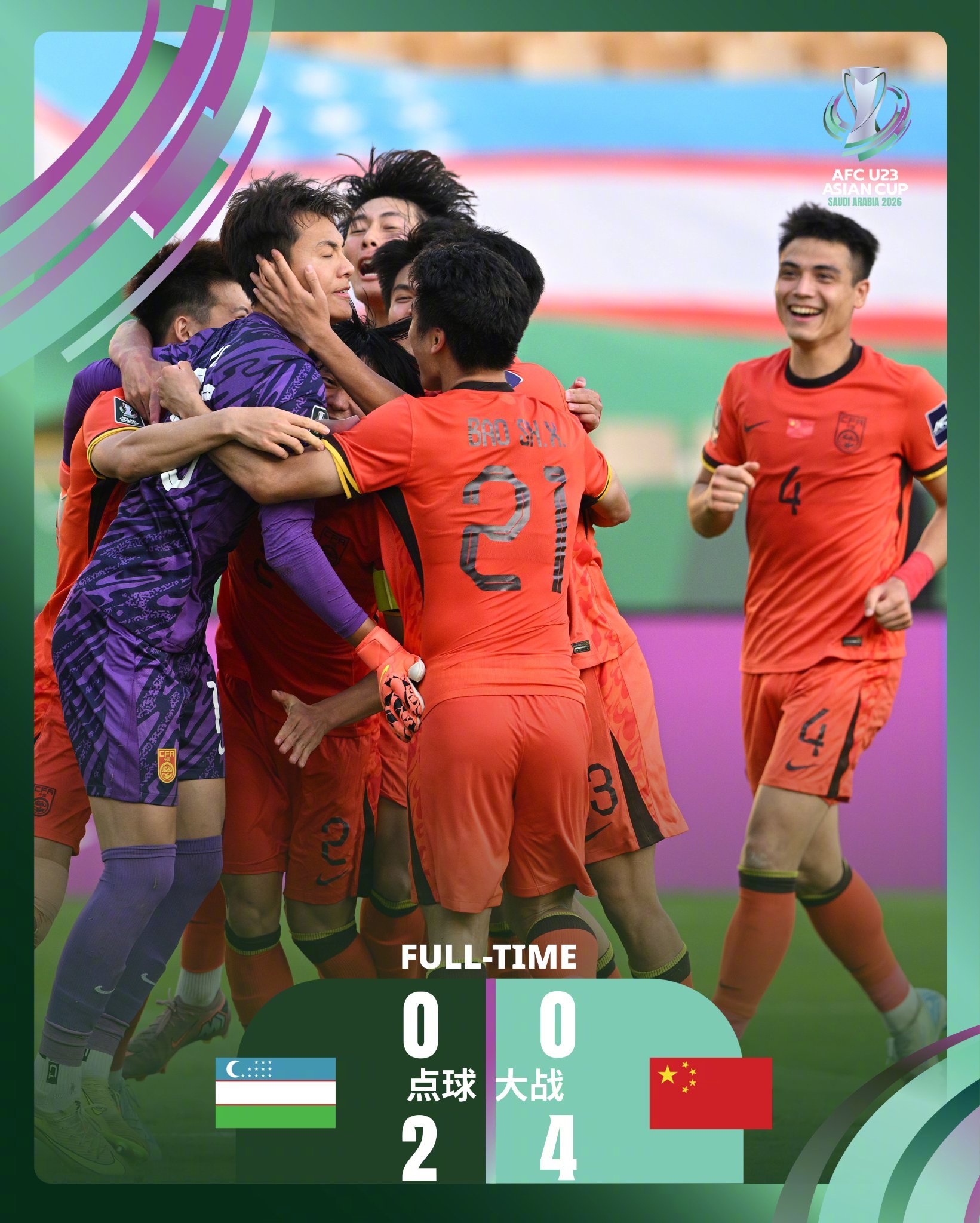 U23亚洲杯 中国队点球4:2乌兹别克斯坦晋级4强！！恭喜中国队！！ U23男足