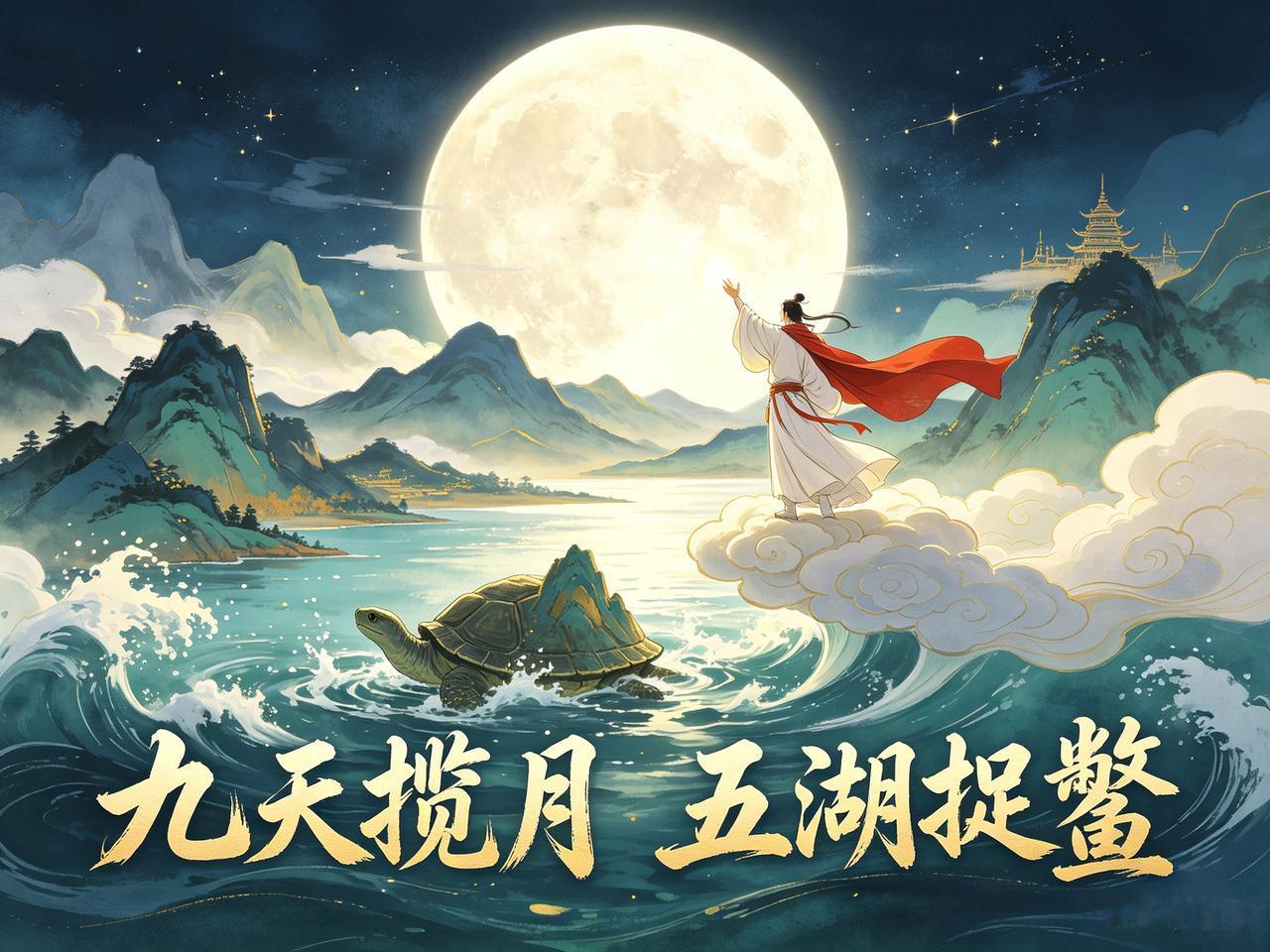 上联：七七四十九九天揽月，
下联：五五二十五五湖捉鳖(乱续)