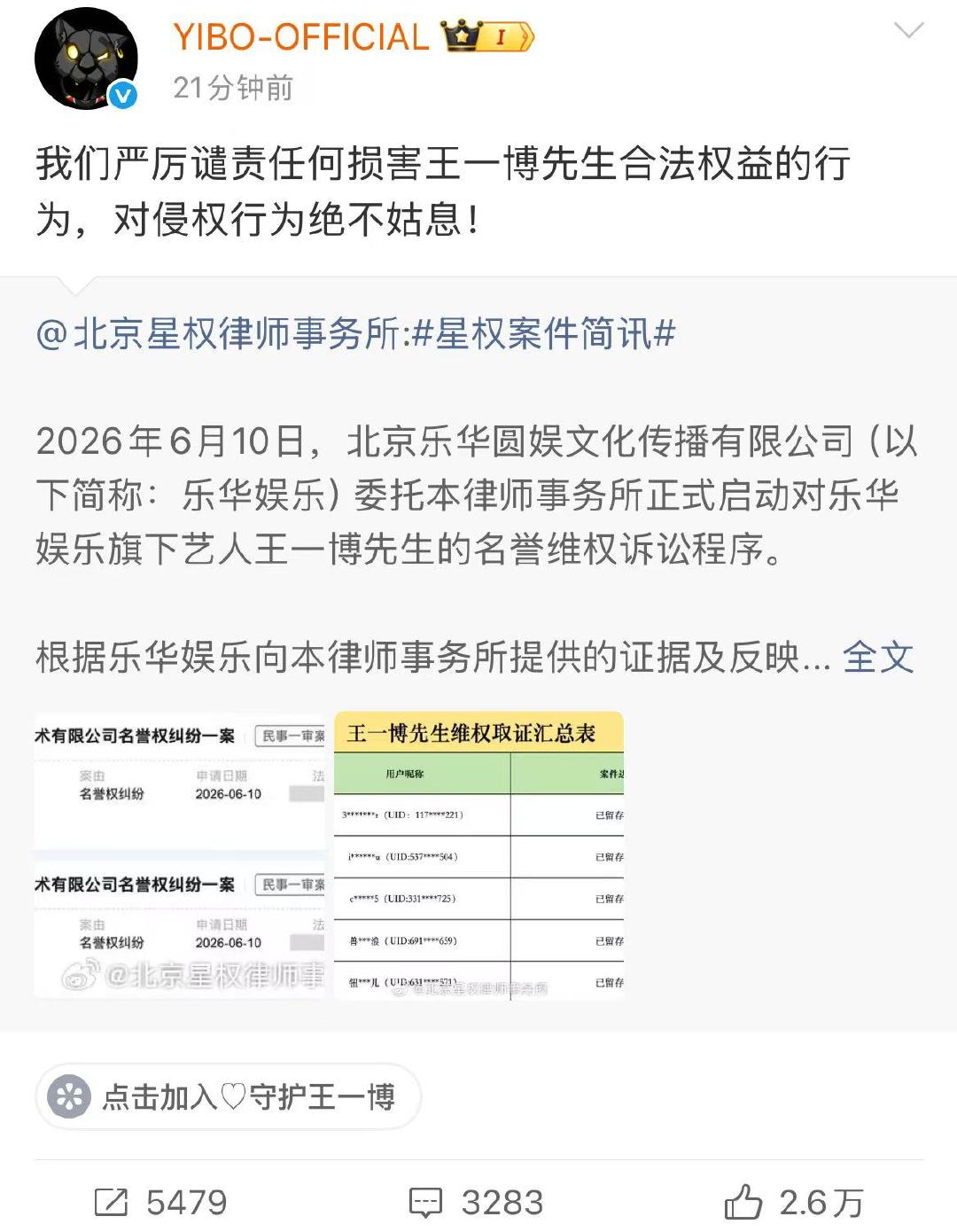 王一博方回应维权王一博工作室回应维权进度 ！！ 