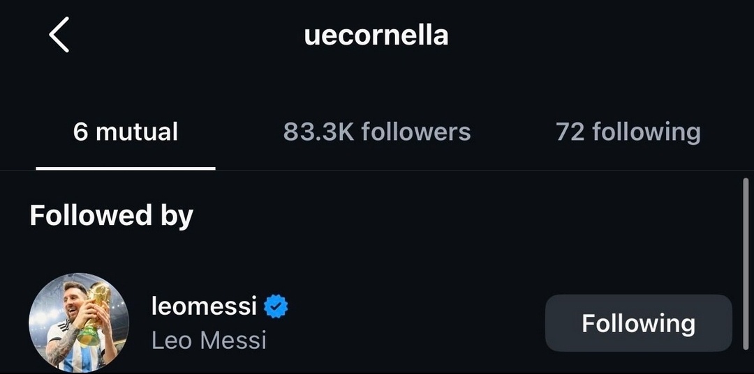 梅西刚刚在Instagram上关注了科林尼亚俱乐部✅足球