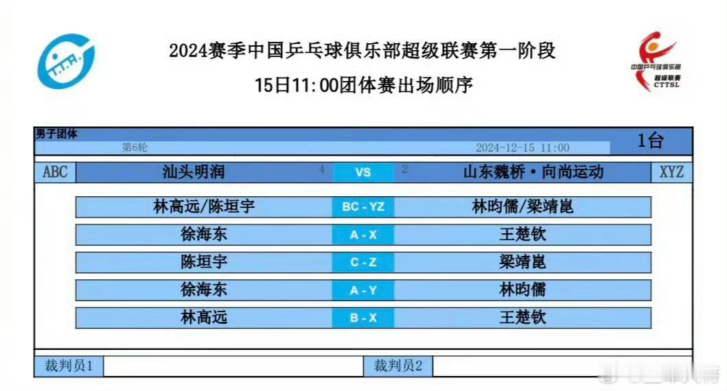 王楚钦vs徐海东 2024年12月15日午间，2024乒超联赛继续进行，山东魏桥
